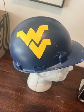 West Virginia WVU Mountaineers Homemade Painted Blue Gold Hard Hat CapnFootball